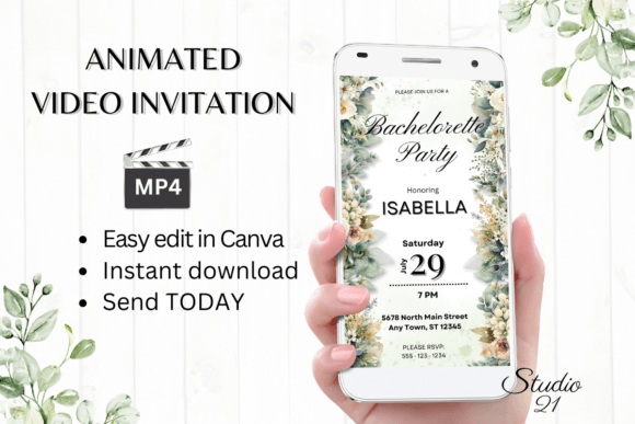 Digital Bachelorette Party Invite W6424: Instant, Animated & Editable
