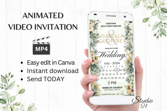 Electronic Wedding Invitation W8424B: A Modern Digital Evite Template